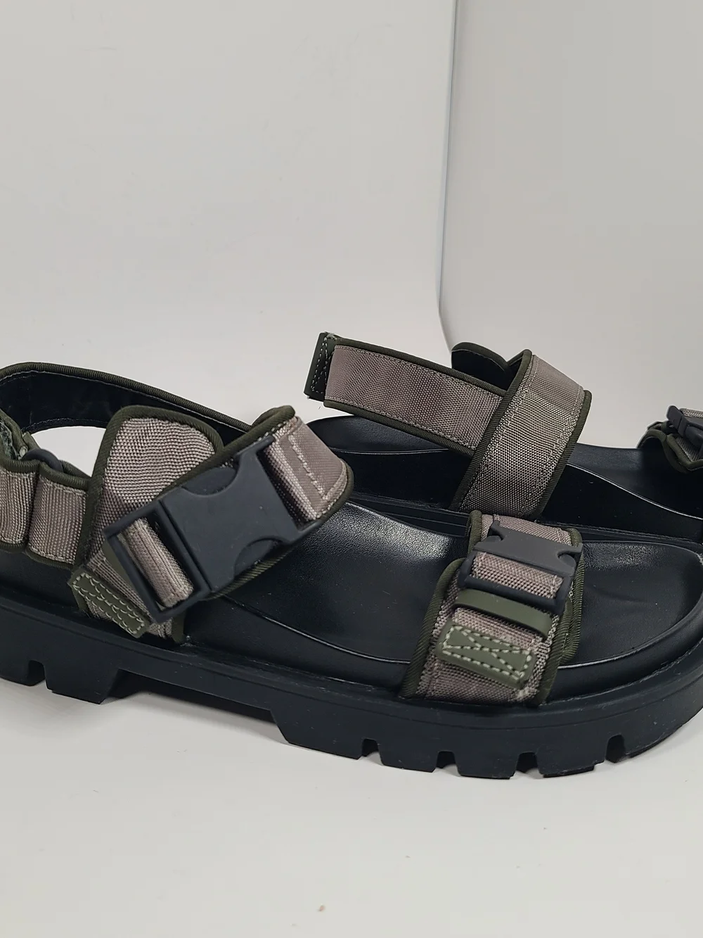 Zara Olive Green and Black Platform Strap Sandals Size 36